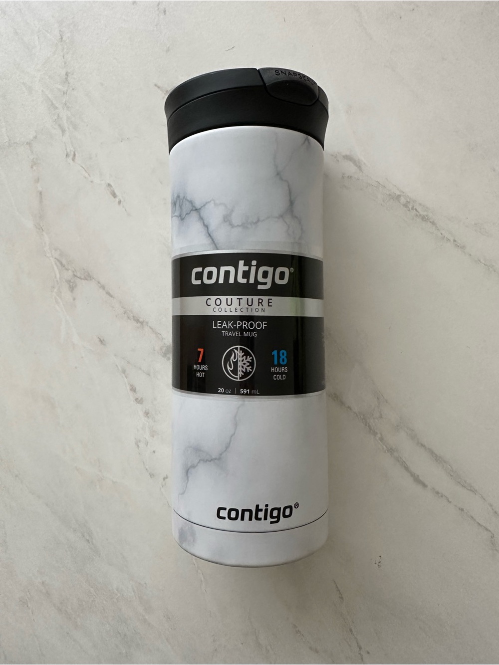 Contigo Huron Couture Marble Travel Mug - White with Black Accents